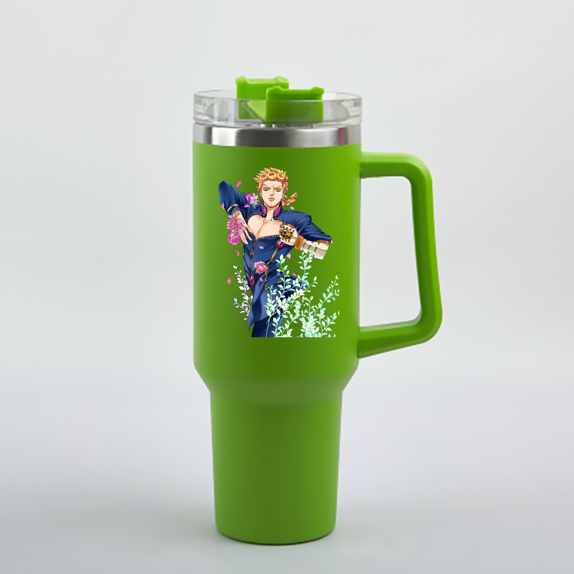 （画像用） ジョジョの奇妙な冒険 ジョルノ?ジョバァーナ JoJo's Bizarre Adventure Giorno Giovanna 1200mL車用タンブラー - クリスタルステッカー（プラスチックストロー付き）
